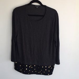 JCrew Mercantile charcoal shirt gold polka dot